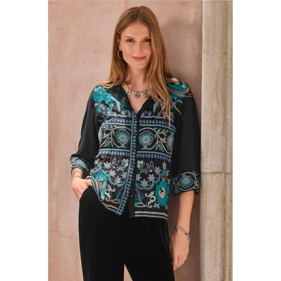 Johnny Was Tops - Johnny Was Embroidered Kimono Sleeve Shirt Small lightweight flowy cottagecore